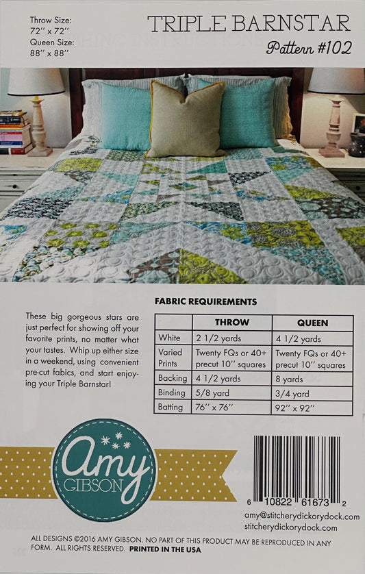 Triple Barnstar by Amy Gibson- FQ Friendly-Paper Pattern- #102- Lane to Grace