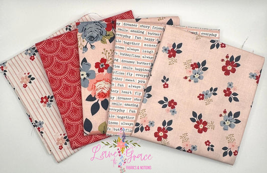 Vintage Charm- Fat Quarter 5PC Bundle- Riley Blake-Quilting Cotton-Lane to Grace