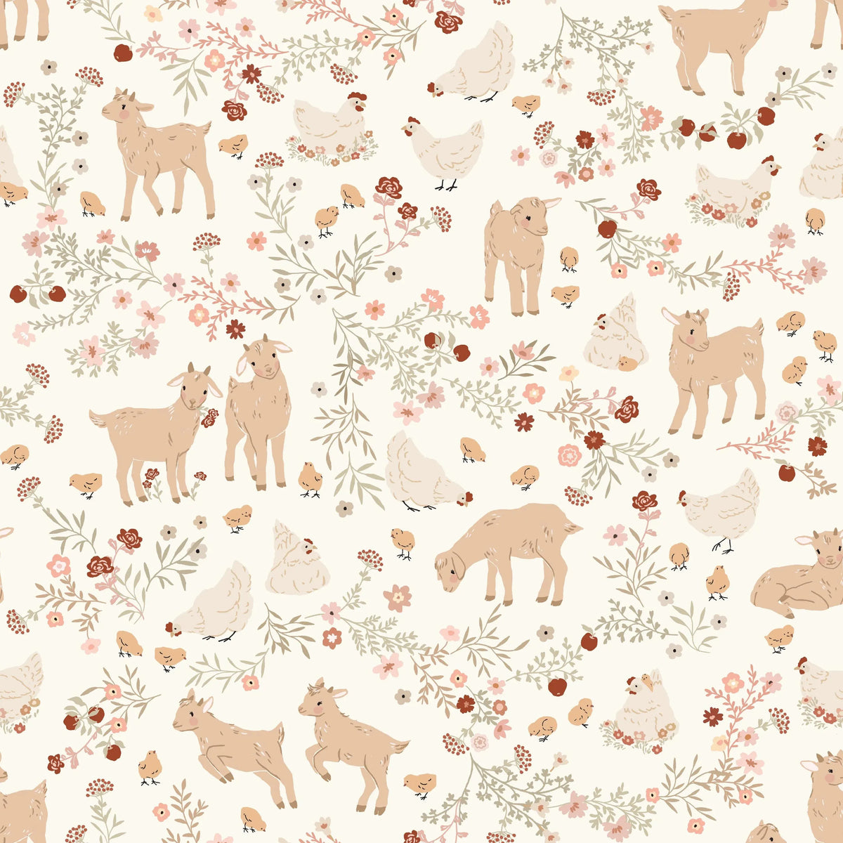 Primrose and Parsley- Poppie Cotton- PR26843- Barnyard Babies-White