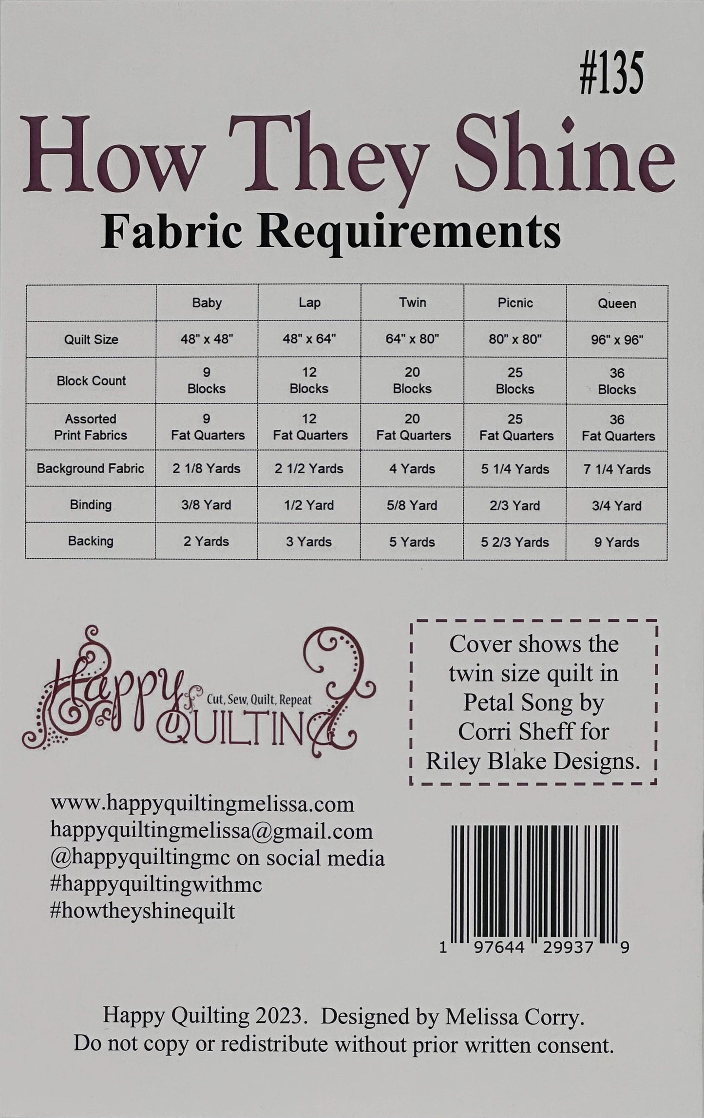 How They Shine by Melissa Corry- FQ Friendly-Paper Pattern- P125Howtheyshine- Lane to Grace