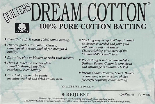 Quilters Dream Batting- Dream Cotton- Request- Natural- Premium Quilt Batting- Lane to Grace