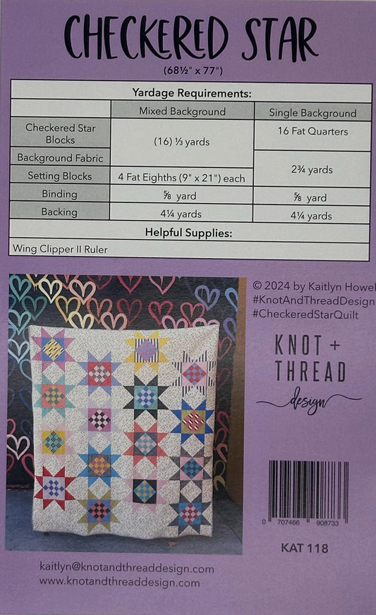 Checkered Star by Knot + Thread Design- FQ Friendly-Paper Pattern- KAT118- Lane to Grace