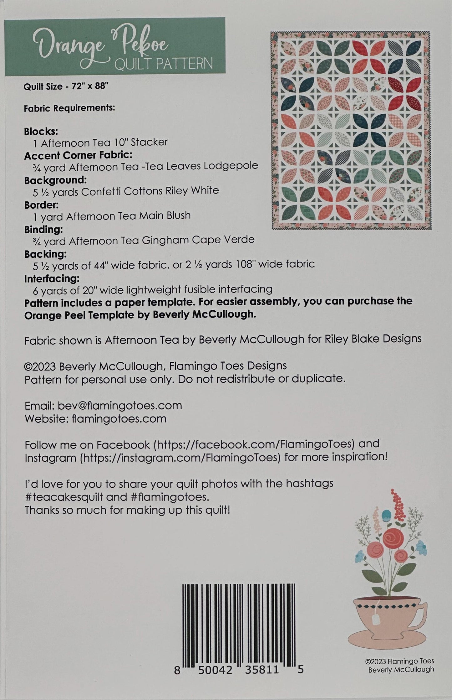 Orange Pekoe Paper Quilt Pattern by Beverly McCullough- P138 OrangePekoe- Lane to Grace