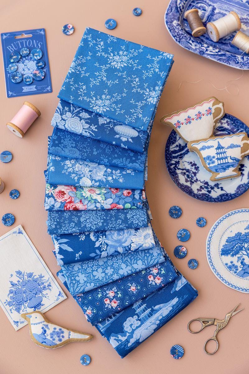 PRE-ORDER- Something Blue Collection FQ Bundle (20pc)- Tilda- Cotton Quilting Fabric- Lane to Grace- Ships June 2026