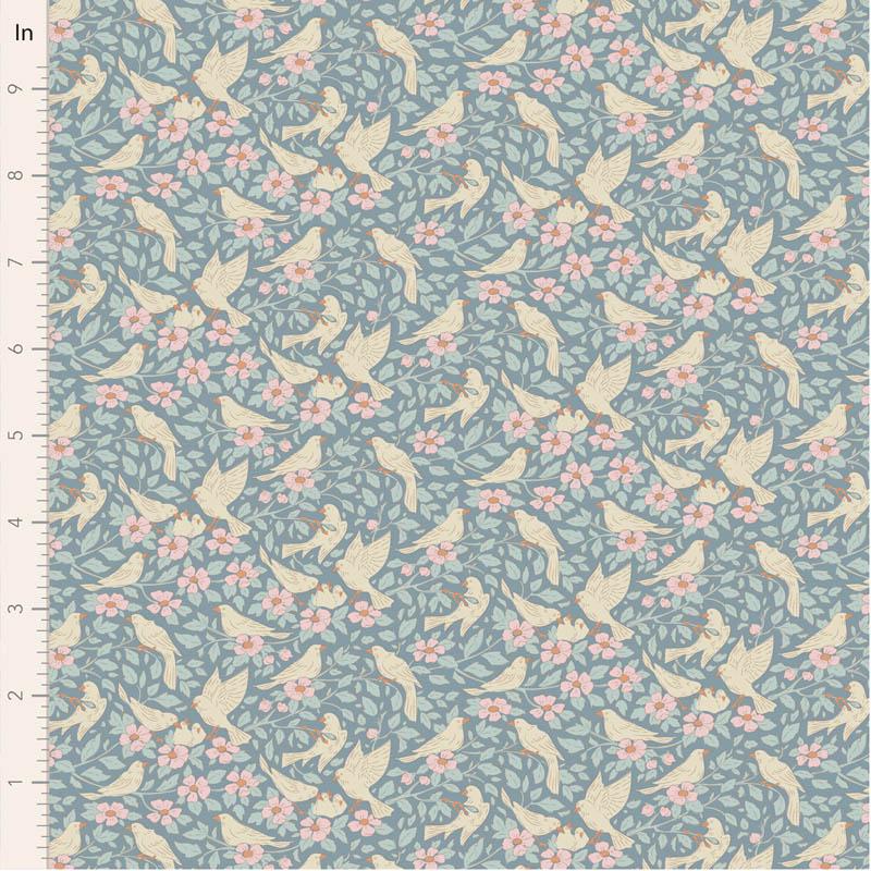 Songbird Collection- Ava- Tilda- 100651-Blue- Cotton Quilting Fabric- Lane to Grace