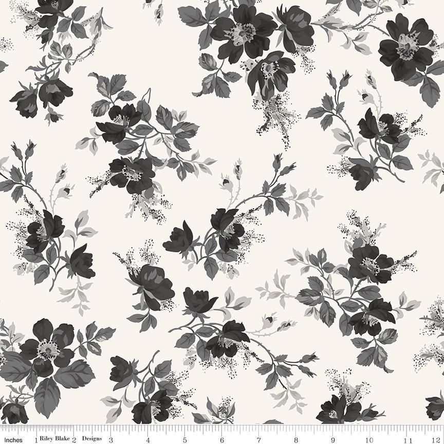 Ink & Ivory- Floral MAIN by RBD- C16910-IVORY- Riley Blake- Cotton Quilting Fabric- Lane to Grace