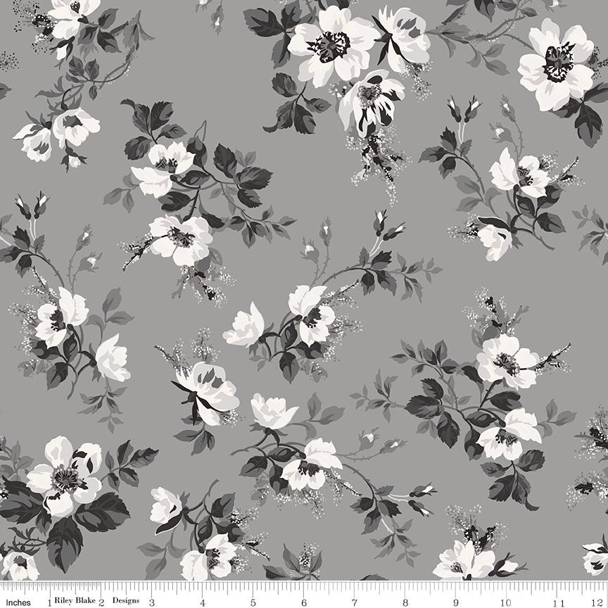Ink & Ivory- Floral MAIN by RBD- C16910-GRAY- Riley Blake- Cotton Quilting Fabric- Lane to Grace