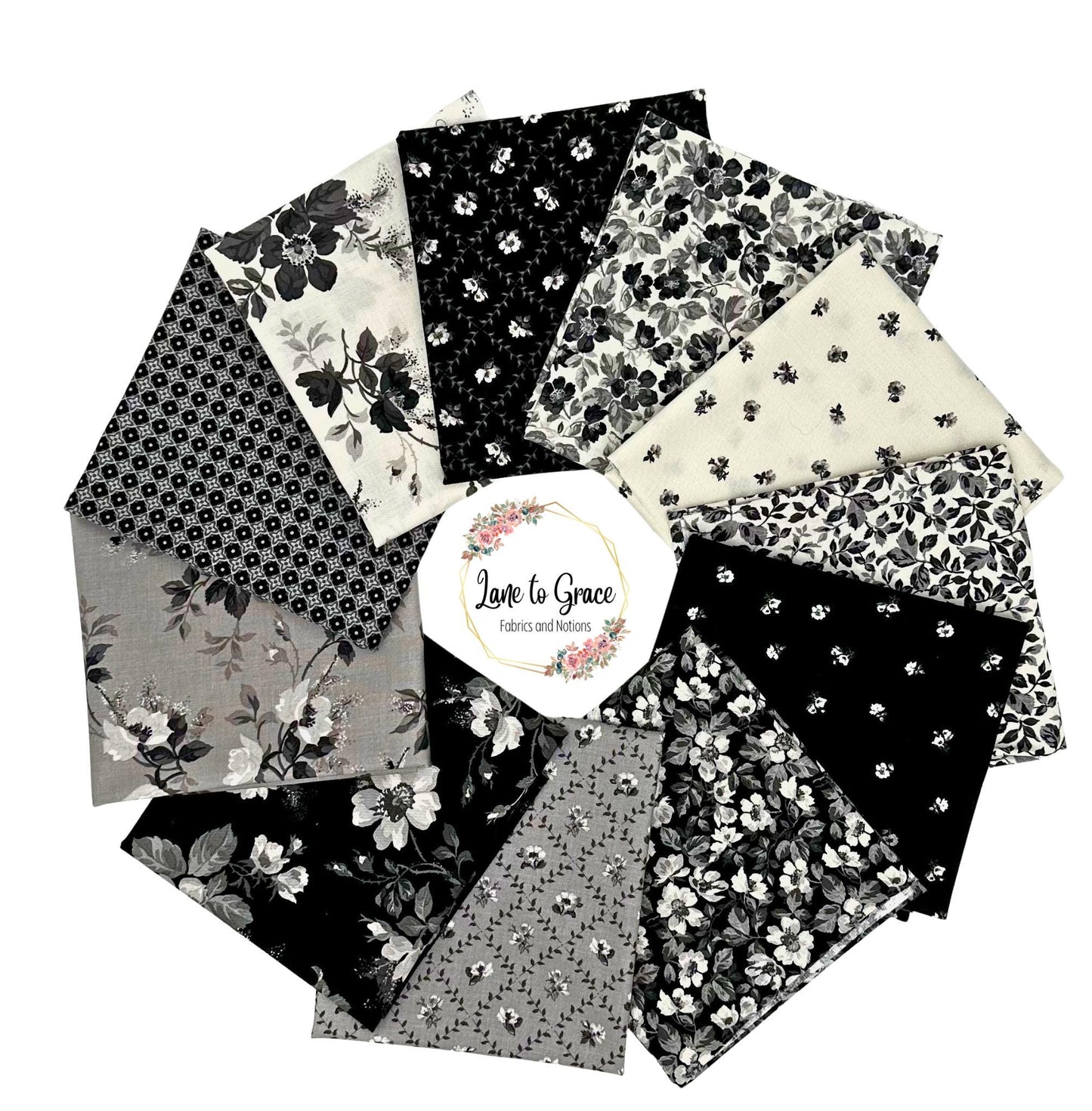 Ink & Ivory- 11 PC FQ Bundle - Riley Blake Designs- Cotton Quilting Fabric- Lane to Grace