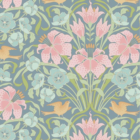 Songbird Collection- Songbird- Tilda- 100652-Blue- Cotton Quilting Fabric- Lane to Grace