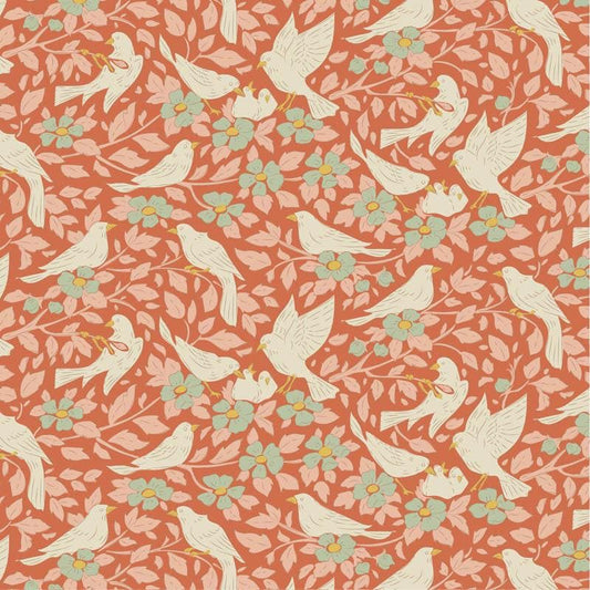Songbird Collection- Ava- Tilda- 100644-Coral- Cotton Quilting Fabric- Lane to Grace