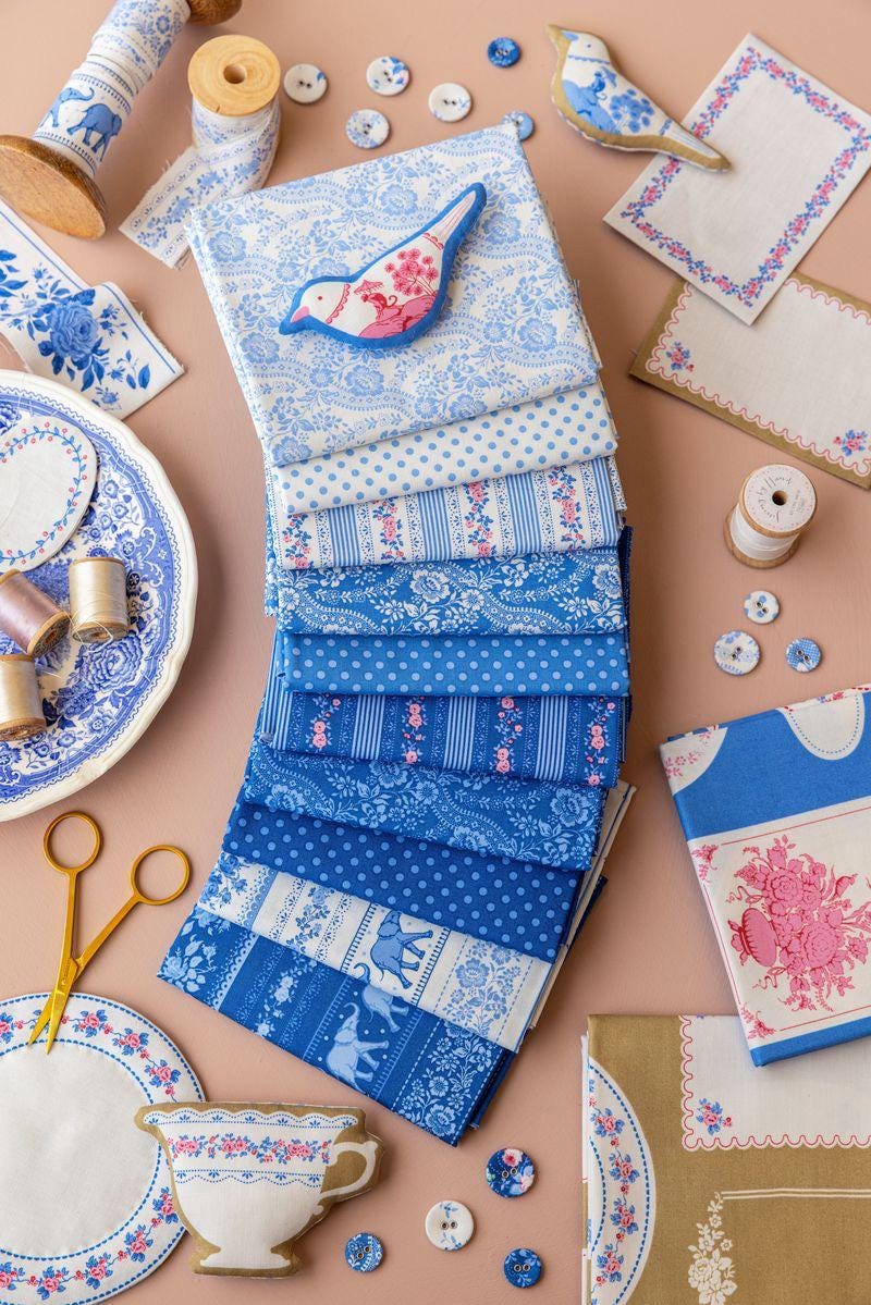 PRE-ORDER- Something Blue Blenders FQ Bundle (12pc)- Tilda- Cotton Quilting Fabric- Lane to Grace- Ships June 2026