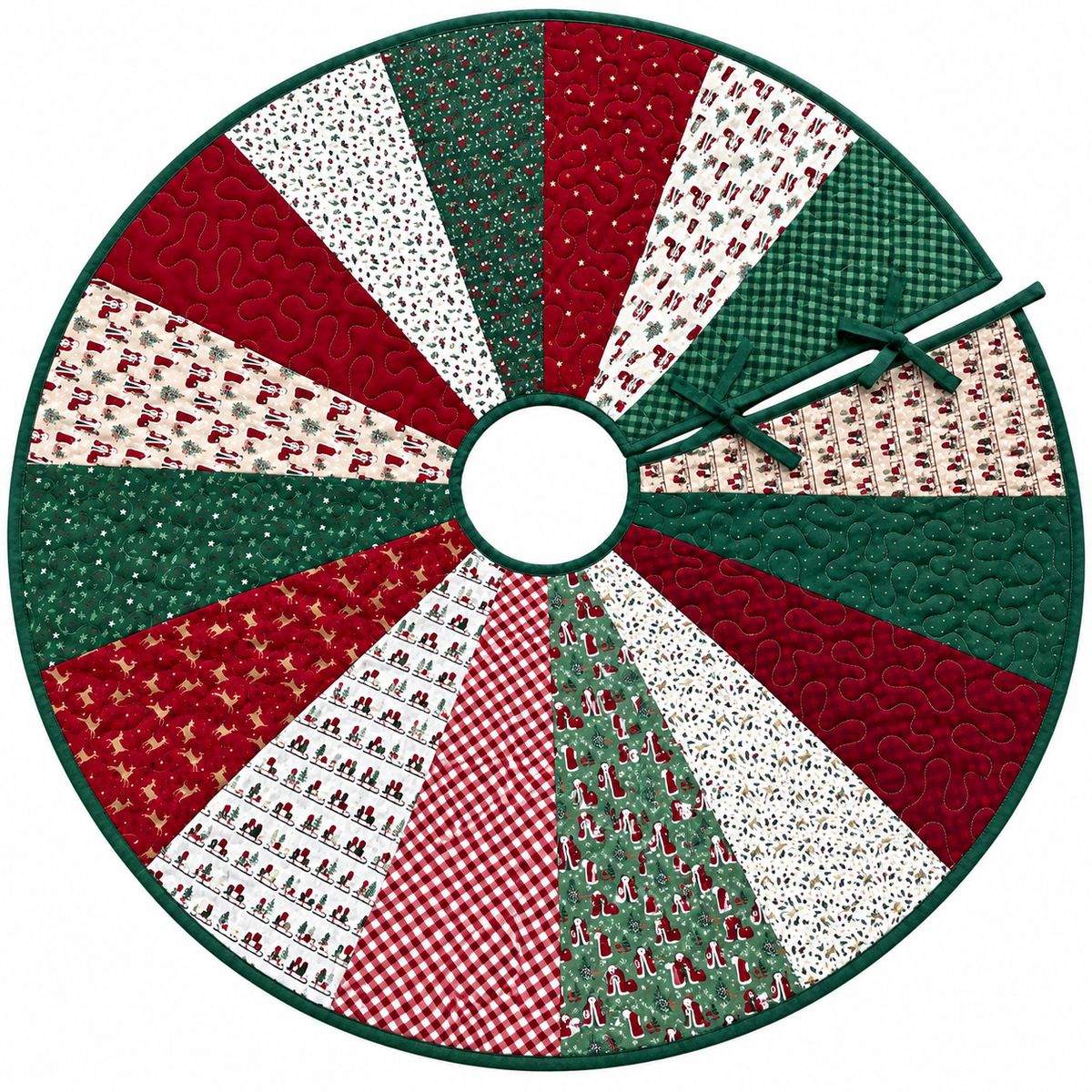 Handmade Quilted Dresden Christmas Tree Skirt - (56 inch)- Vintage Christmas Time