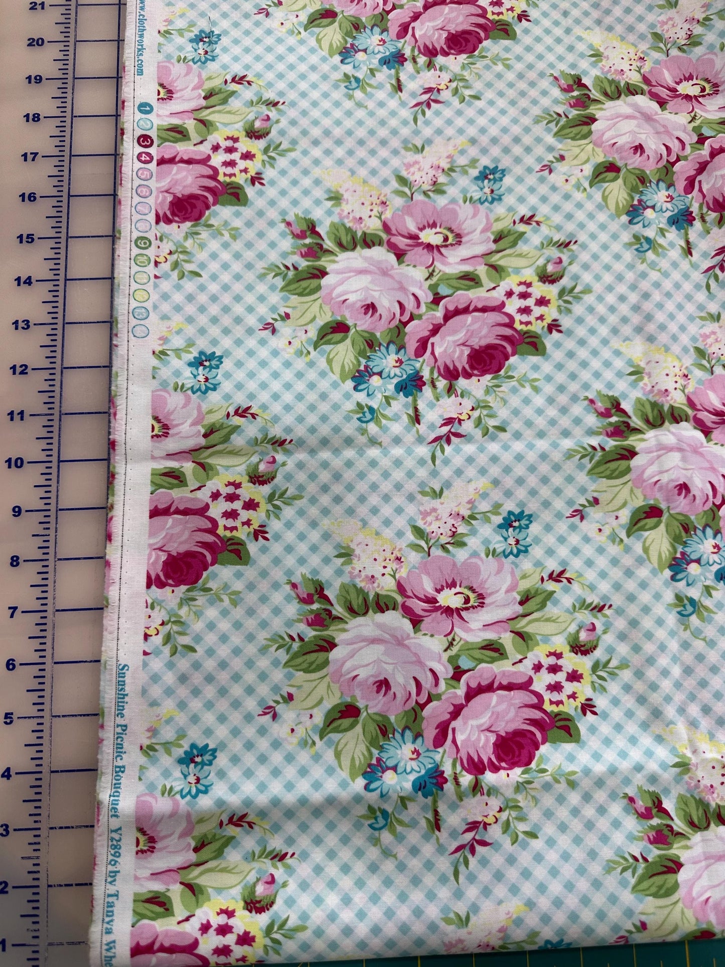 Sunshine Picnic Bouquet- Floral by Tanya Whelan for Clothworks Y2896-Blue- OOP- Quilting Cotton Fabric