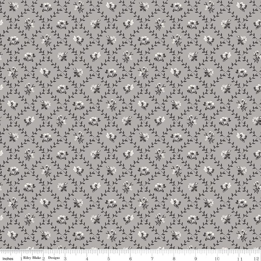 Ink & Ivory- Flower Trellis by RBD- C16912-GRAY- Riley Blake- Cotton Quilting Fabric- Lane to Grace