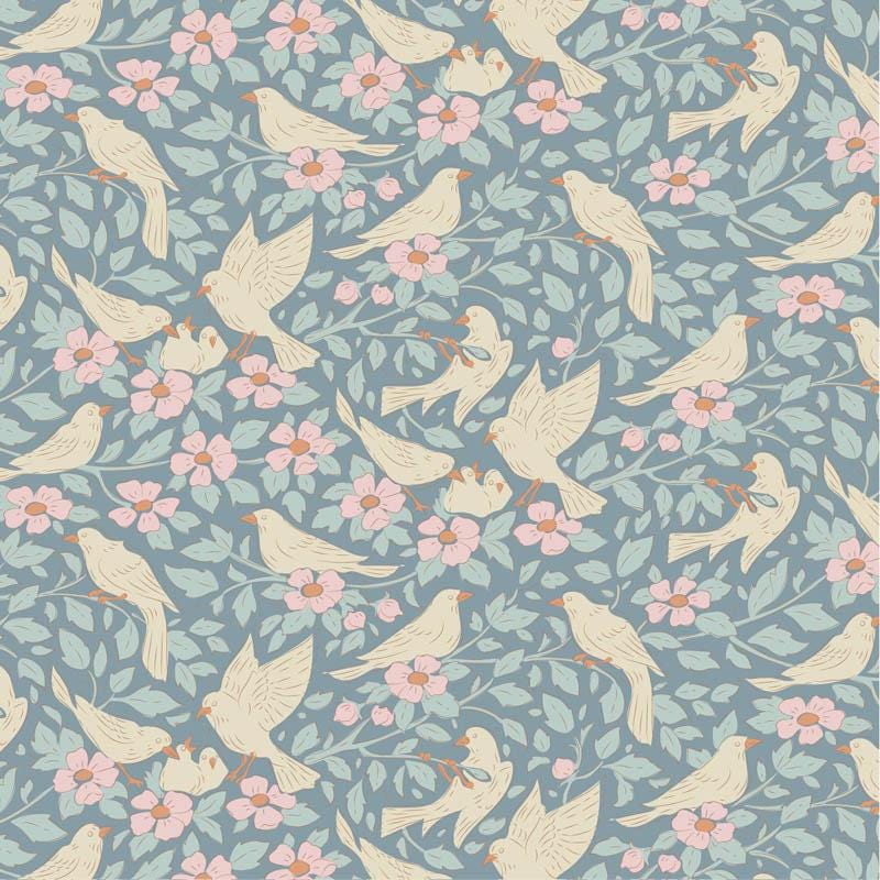 Songbird Collection- Ava- Tilda- 100651-Blue- Cotton Quilting Fabric- Lane to Grace