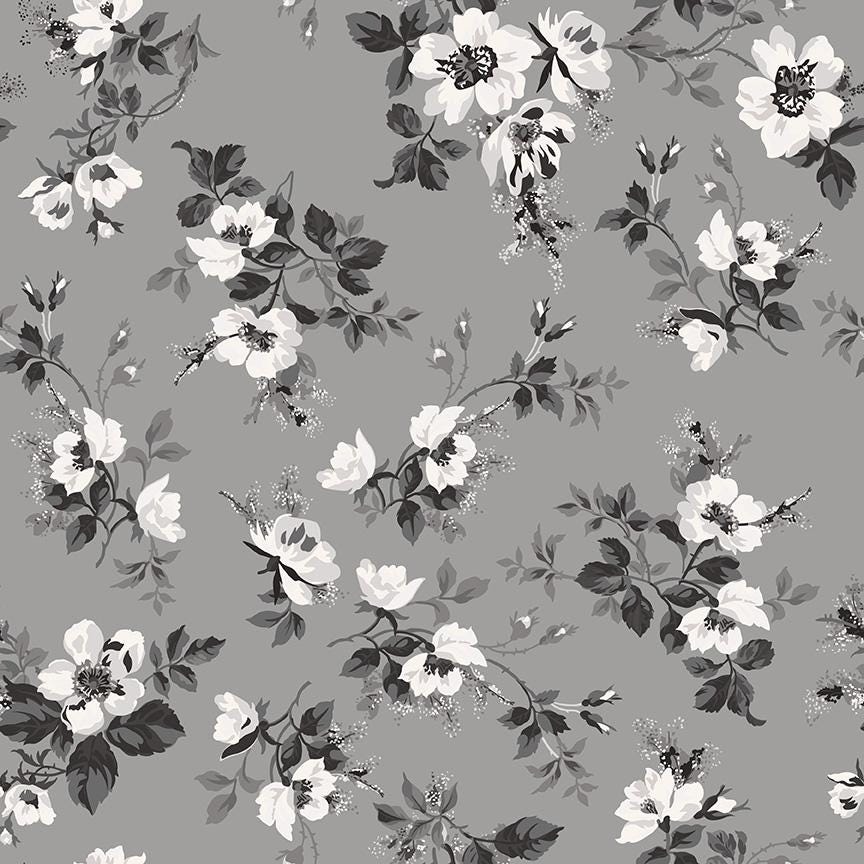 Ink & Ivory- Floral MAIN by RBD- C16910-GRAY- Riley Blake- Cotton Quilting Fabric- Lane to Grace