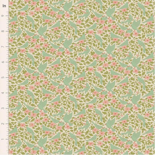 Songbird Collection- Ava- Tilda- 100650-Green- Cotton Quilting Fabric- Lane to Grace