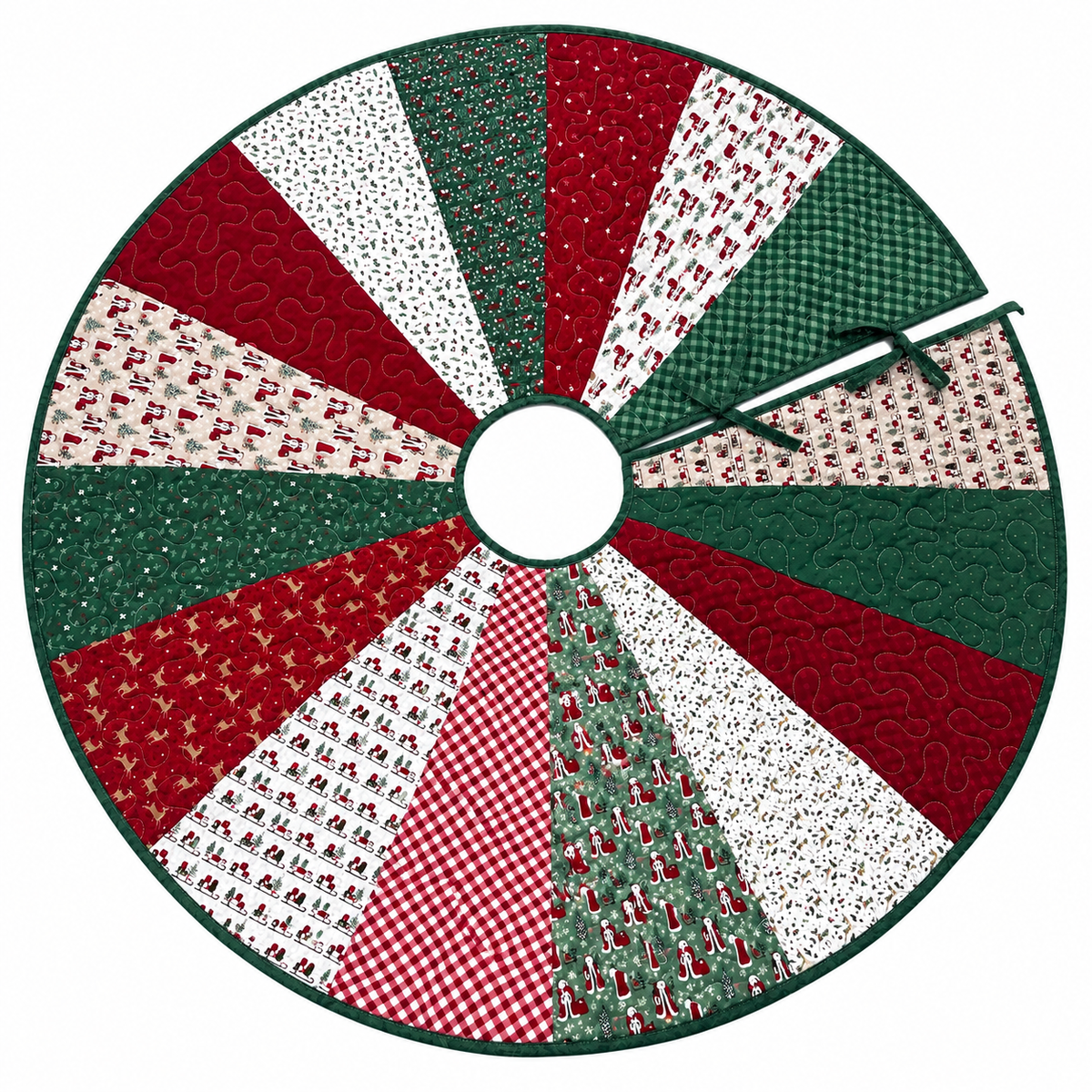 Handmade Quilted Dresden Christmas Tree Skirt - (56 inch)- Vintage Christmas Time