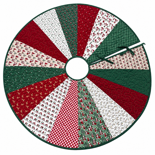 Handmade Quilted Dresden Christmas Tree Skirt - (56 inch)- Vintage Christmas Time