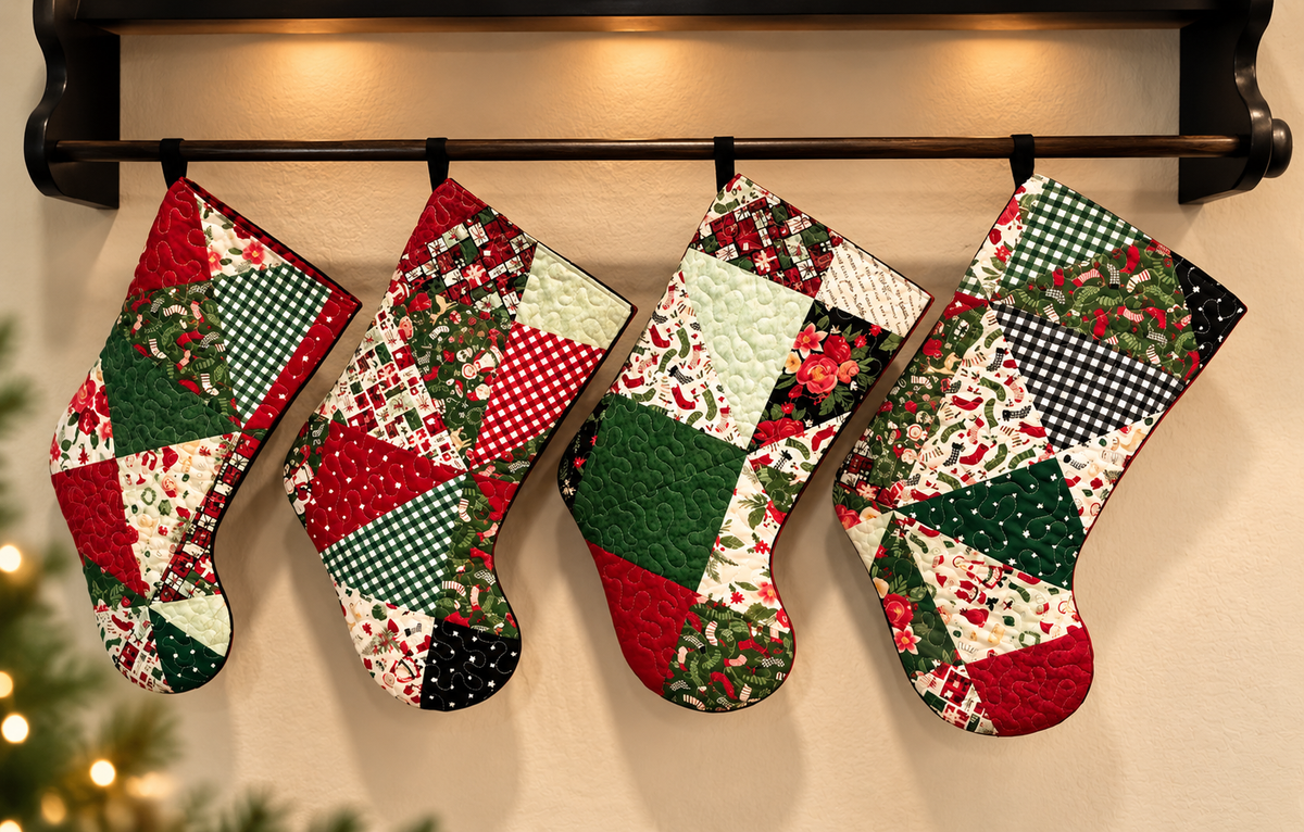 Handmade Quilted Christmas Stocking: Charming Christmas Plaid