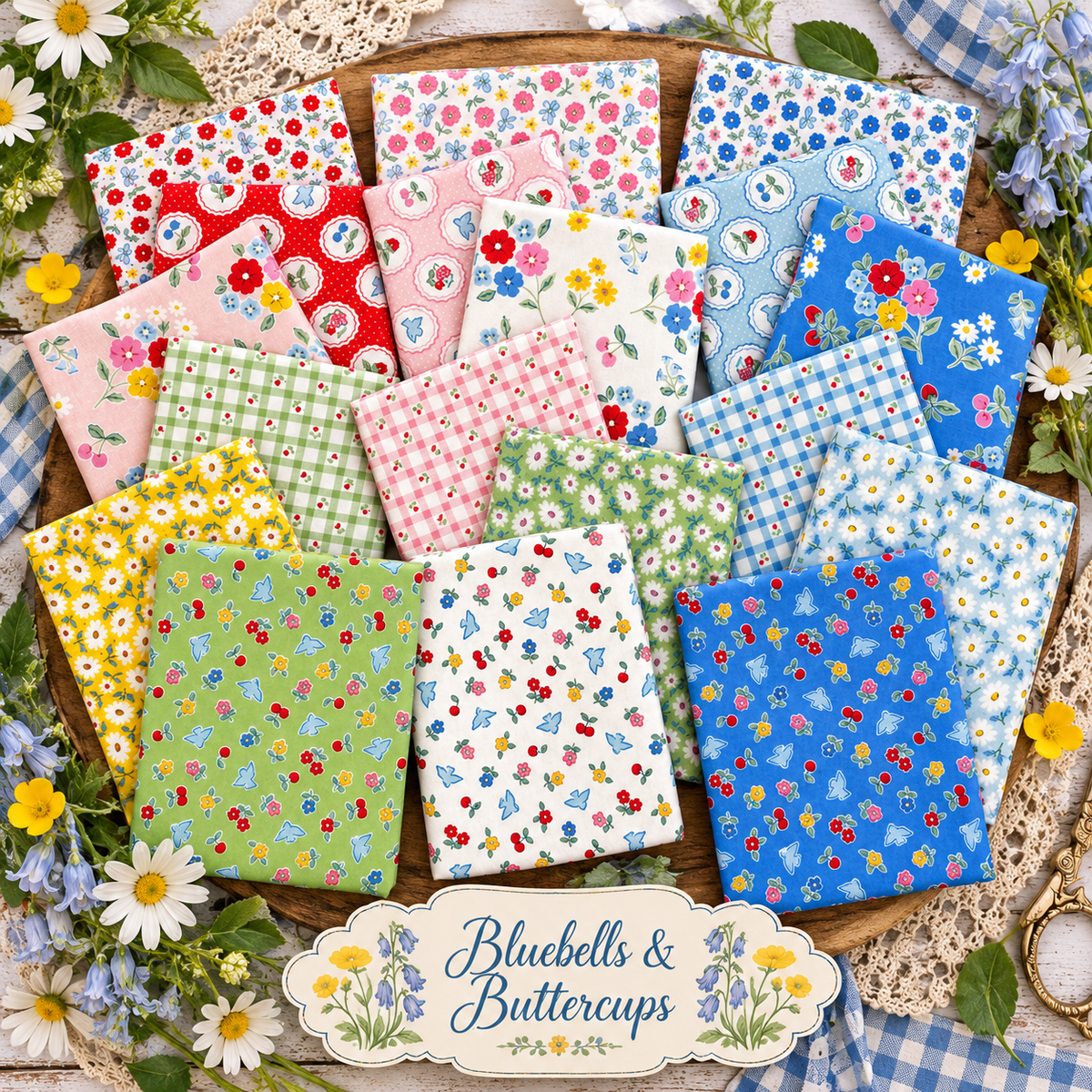 Bluebells and Buttercups- Fat Quarter Bundle (18pc)- Poppie Cotton