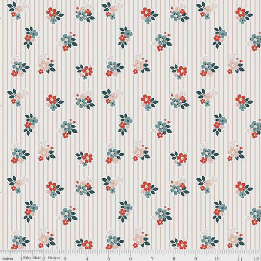 Vintage Charm-Floral Stripe- C15274-BLUSH-Riley Blake-Cotton Quilting Fabric - Lane to Grace