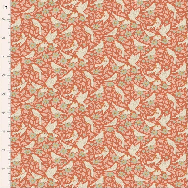 Songbird Collection- Ava- Tilda- 100644-Coral- Cotton Quilting Fabric- Lane to Grace