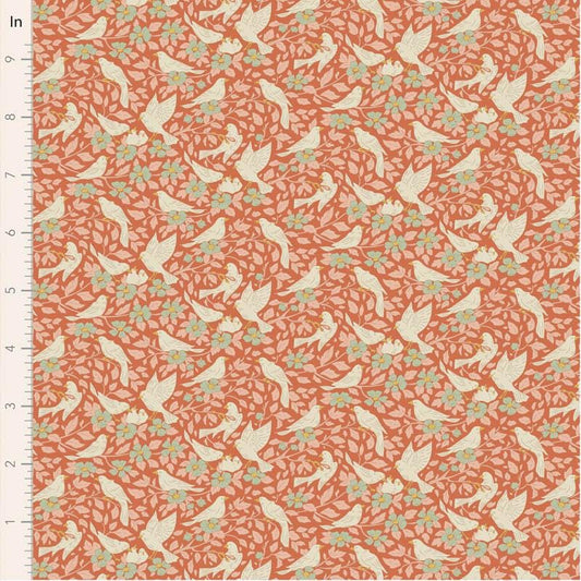 Songbird Collection- Ava- Tilda- 100644-Coral- Cotton Quilting Fabric- Lane to Grace