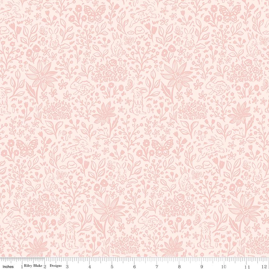 Sweet Cotton Tales-Bunny Meadows by Cayla Naylor- C17313-Pink- Riley Blake- Cotton Quilting Fabric- Lane to Grace