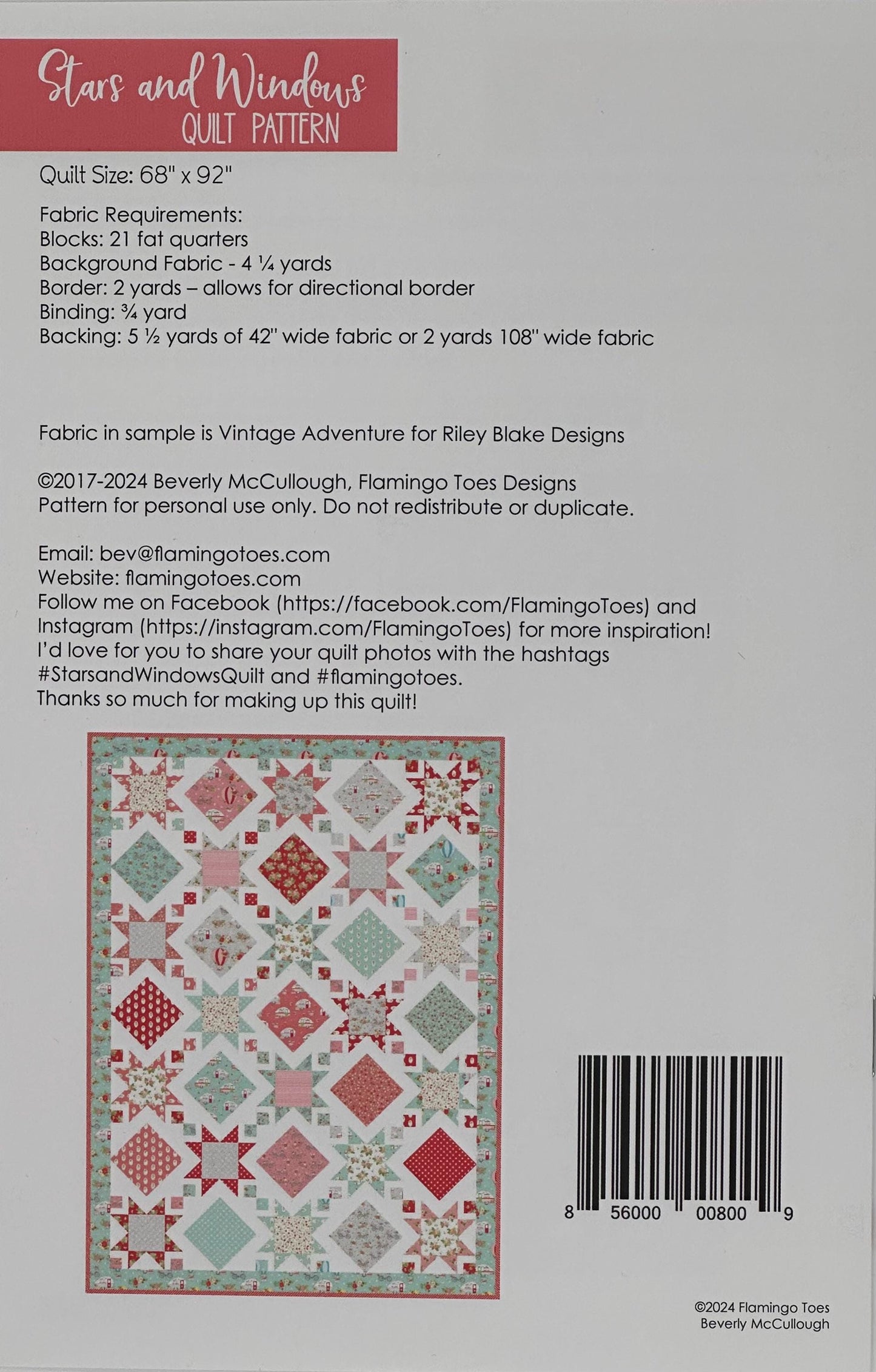 Stars and Windows Paper Quilt Pattern by Beverly McCullough- P138- Lane to Grace