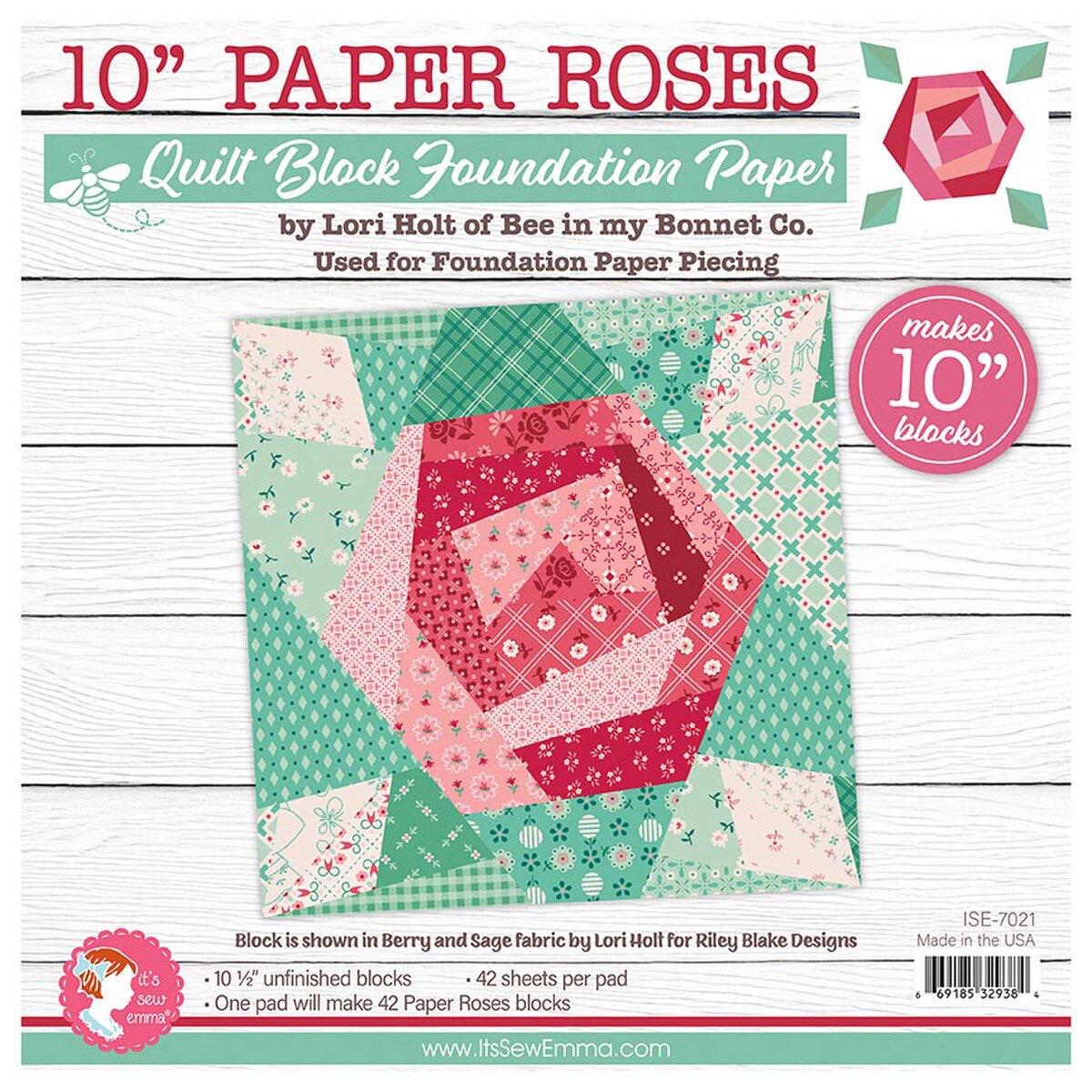 Paper Roses 10" Quilt Block Foundation Paper- It's Sew Emma-ISE7021-Lane to Grace