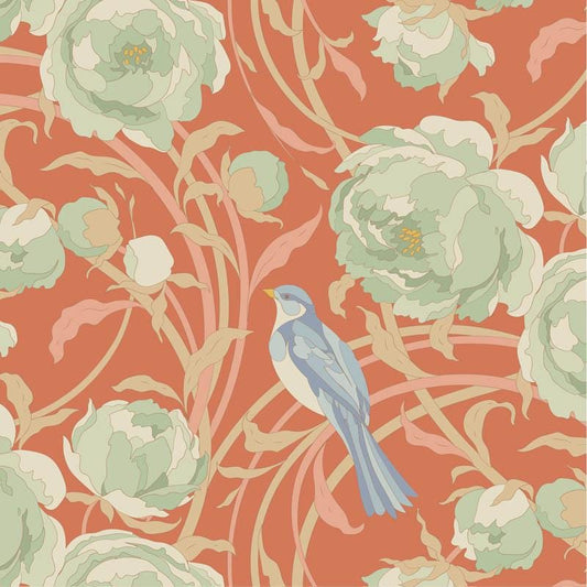 Songbird Collection- Cora- Tilda- 100642-Coral- Cotton Quilting Fabric- Lane to Grace