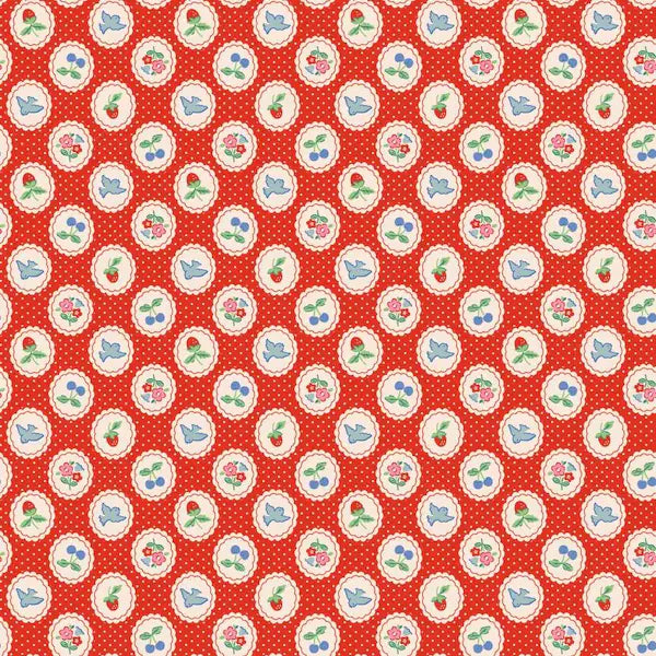 Bluebells and Buttercups- Poppie Cotton- BL26872- Chirp and Charm- Red