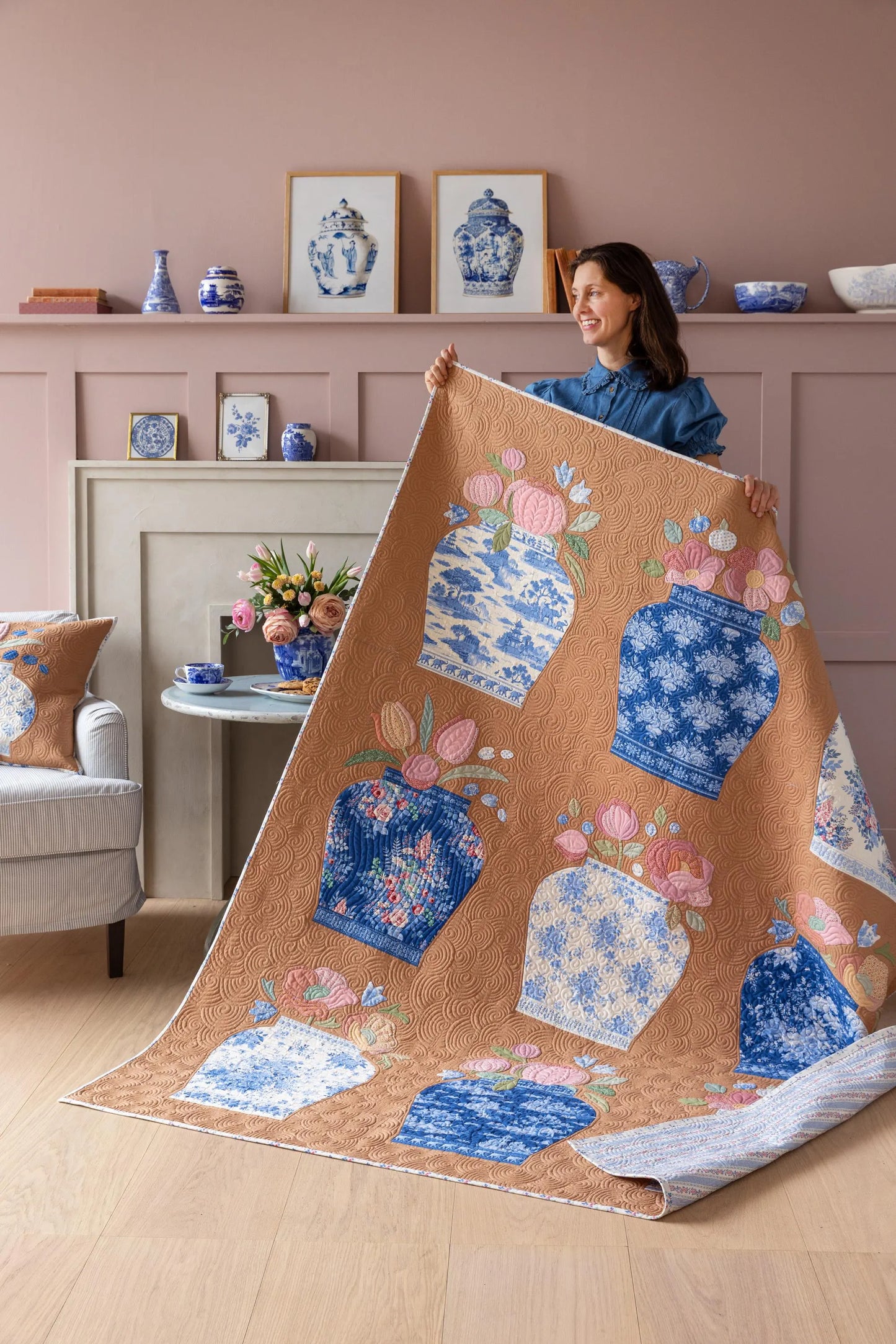 PRE-ORDER- Something Blue Ginger Jar Quilt Kit- Tea- Tilda