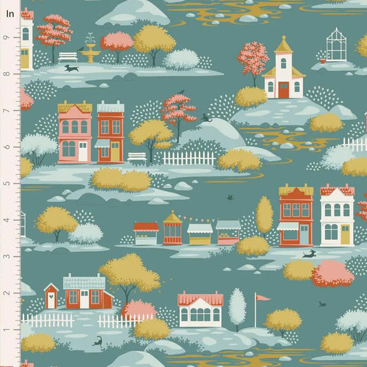 PREORDER Village Life Blenders- Village- Tilda- 110180- Teal- Cotton Quilting Fabric- Lane to Grace- Ships OCT 2026