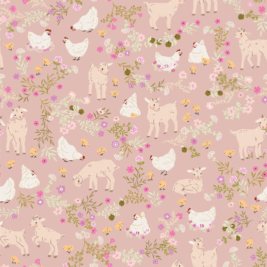 Primrose and Parsley- Poppie Cotton- PR26845- Barnyard Babies-Rose- Cotton Quilting Fabric