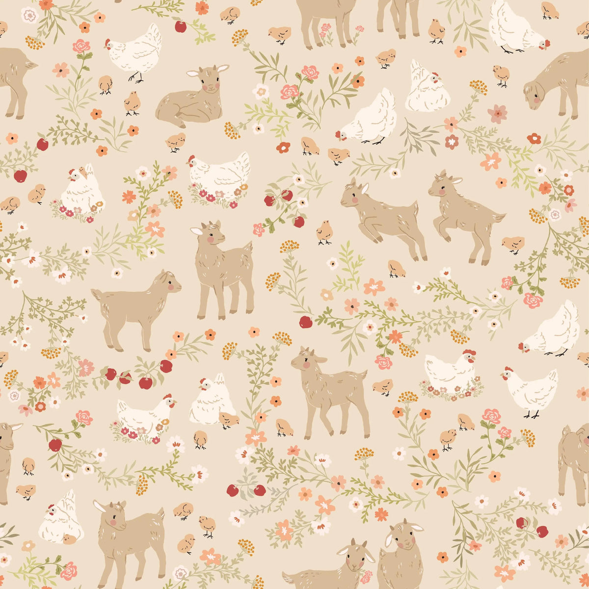 Primrose and Parsley- Poppie Cotton- PR26844- Barnyard Babies-Beige